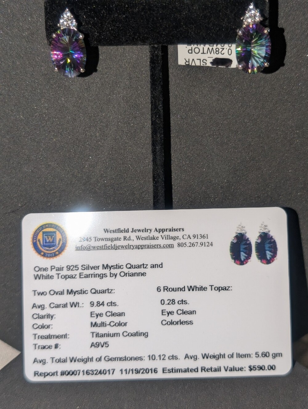 White Topaz Earrings. Certificate Included $590 RETAIL VALUE.
